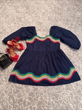 Corey Lynn Calter Navy Maxi Dress with Rainbow Trim